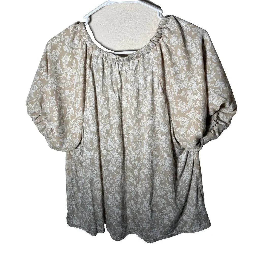 Loft Blouse Women's Small Brown Floral Puff Sleeve V-Neck Casual Top Shirt
